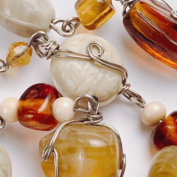 VTG 1970s Art Glass Necklace 50” Long Root Beer Tortoiseshell Boho Jewelry - Picture 7 of 11